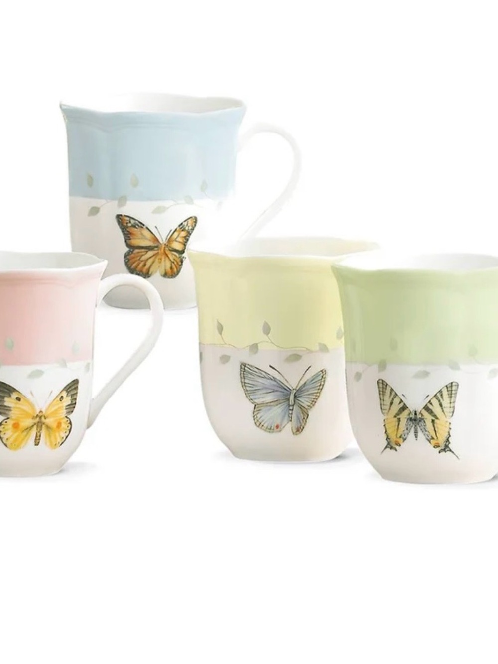 Lenox Pastel Butterfly Meadow Ceramic Mugs - Set 4, Blue, Pink, Yellow, Green